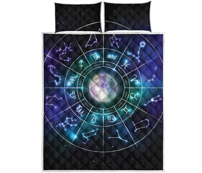Galaxy Zodiac Wheel Print Quilt Bed Set