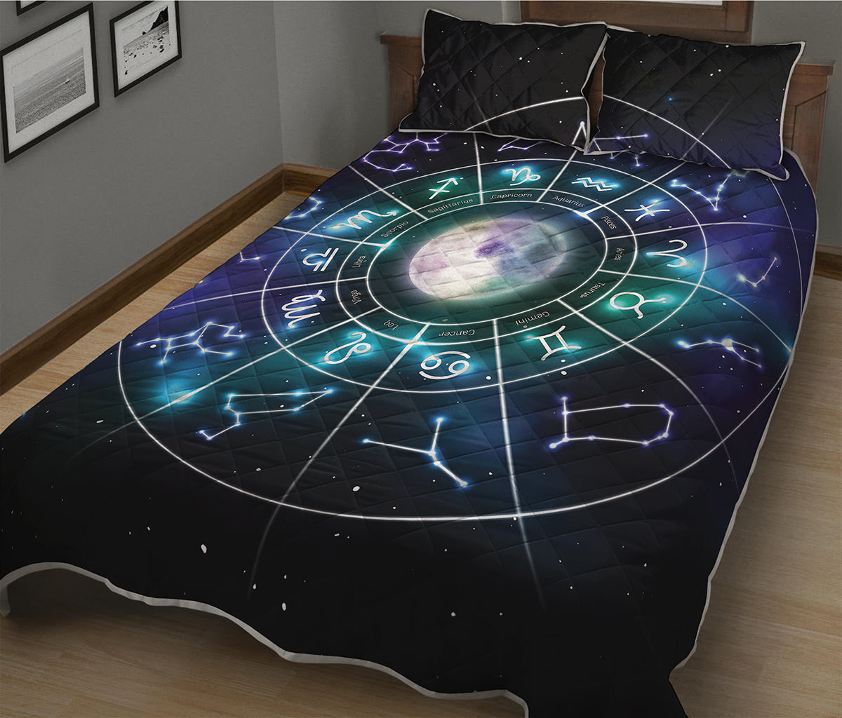 Galaxy Zodiac Wheel Print Quilt Bed Set