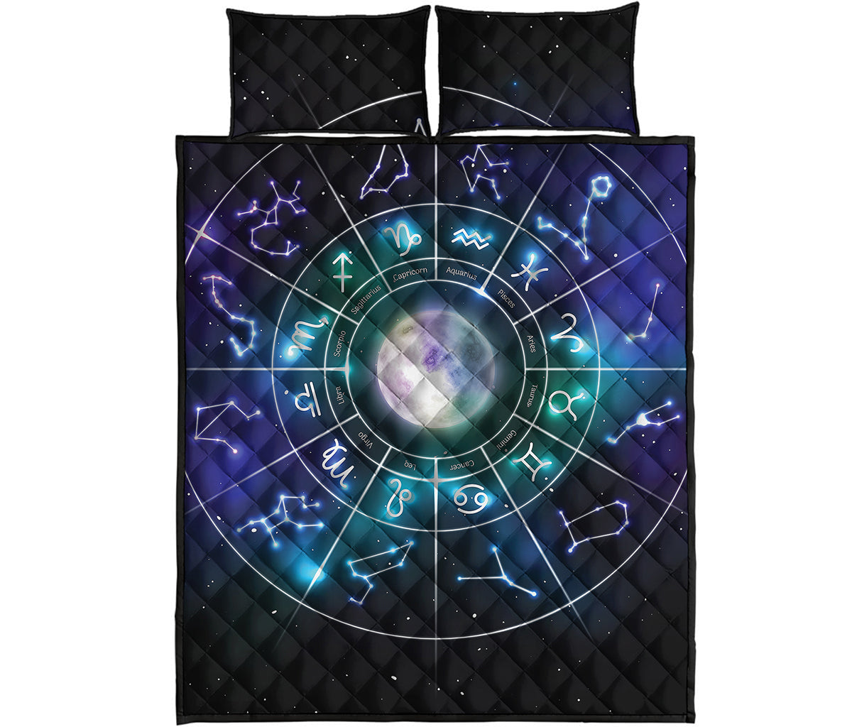 Galaxy Zodiac Wheel Print Quilt Bed Set