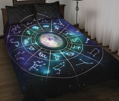 Galaxy Zodiac Wheel Print Quilt Bed Set