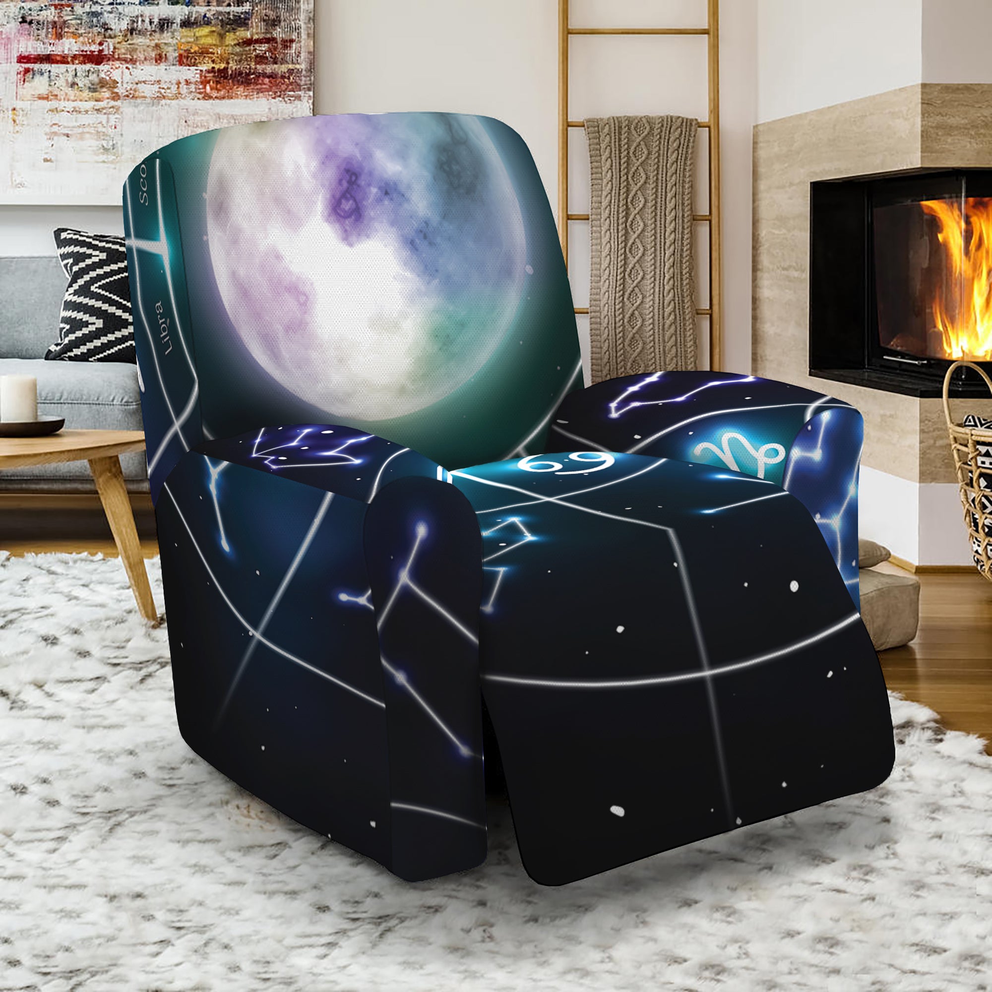 Galaxy Zodiac Wheel Print Recliner Slipcover