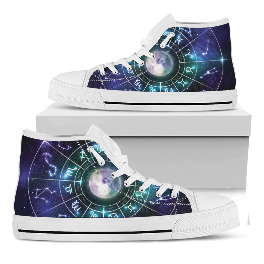 Galaxy Zodiac Wheel Print White High Top Shoes