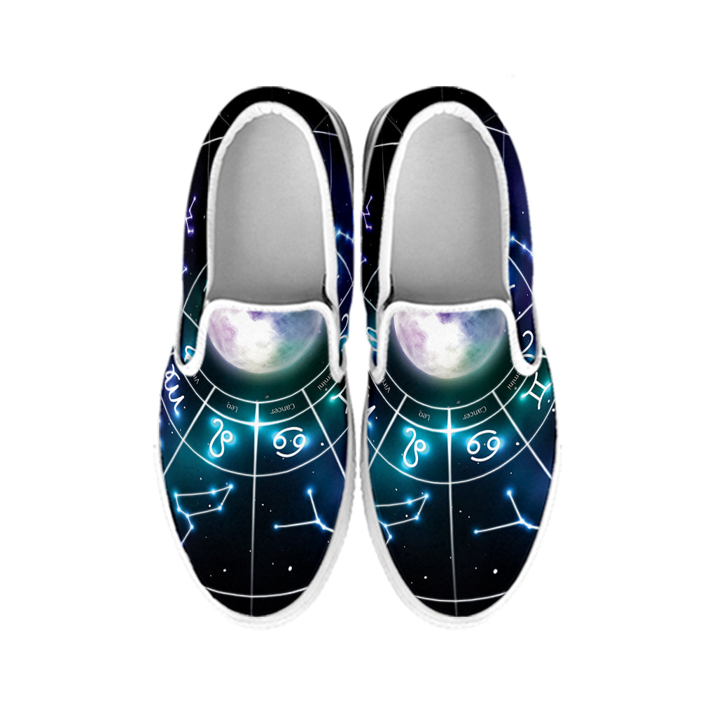 Galaxy Zodiac Wheel Print White Slip On Shoes