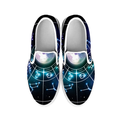 Galaxy Zodiac Wheel Print White Slip On Shoes