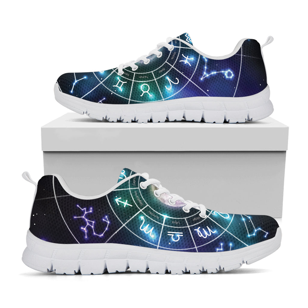 Galaxy Zodiac Wheel Print White Sneakers