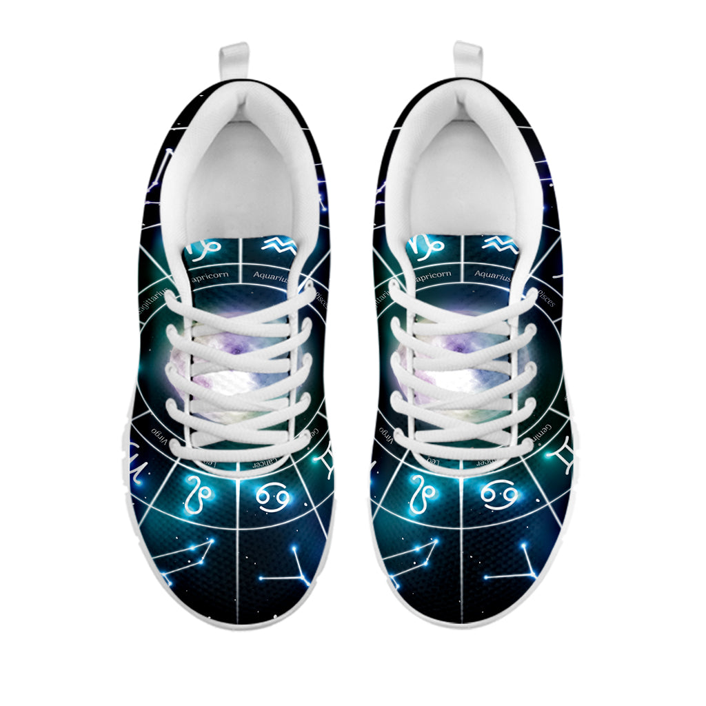 Galaxy Zodiac Wheel Print White Sneakers