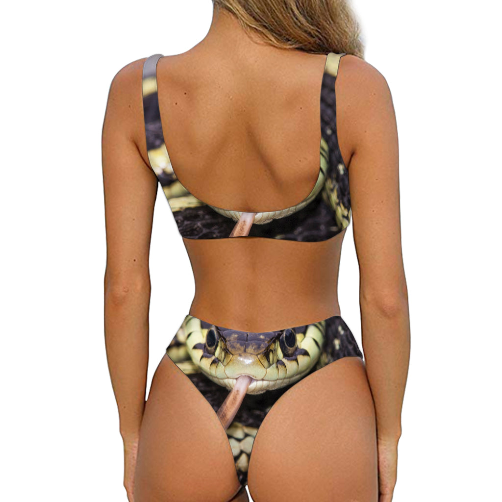 Garter Snake Print Front Bow Tie Bikini