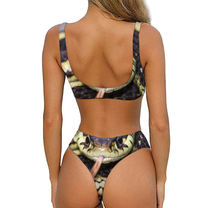 Garter Snake Print Front Bow Tie Bikini