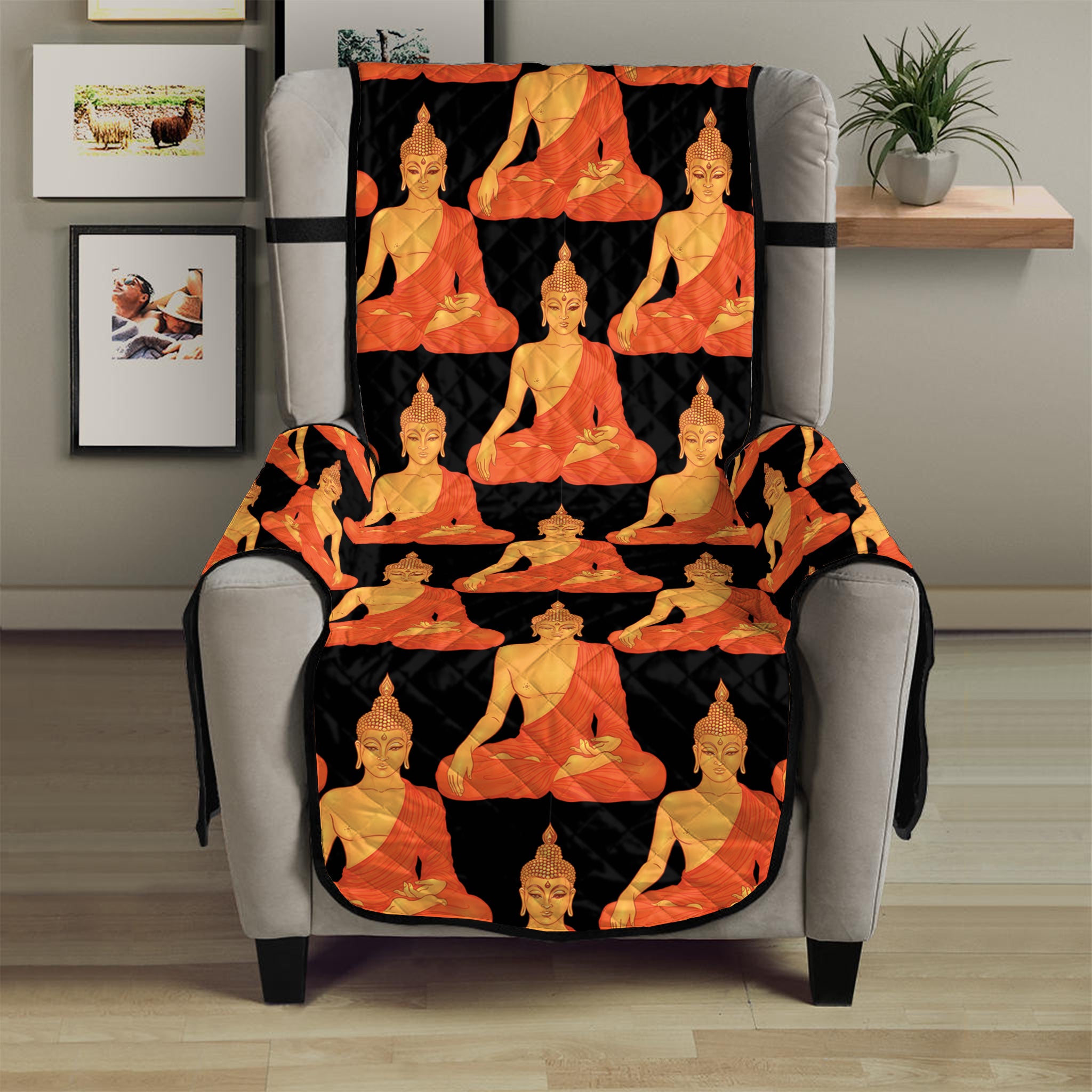 Gautama Buddha Pattern Print Armchair Protector