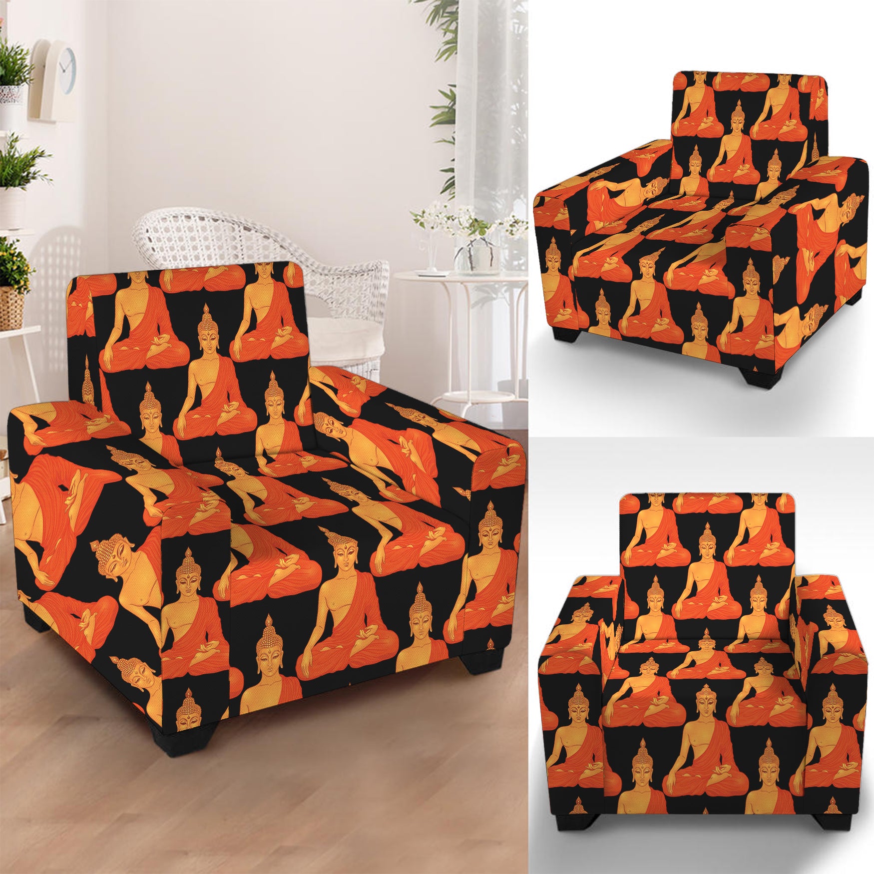 Gautama Buddha Pattern Print Armchair Slipcover