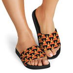 Gautama Buddha Pattern Print Black Slide Sandals