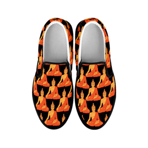 Gautama Buddha Pattern Print Black Slip On Shoes