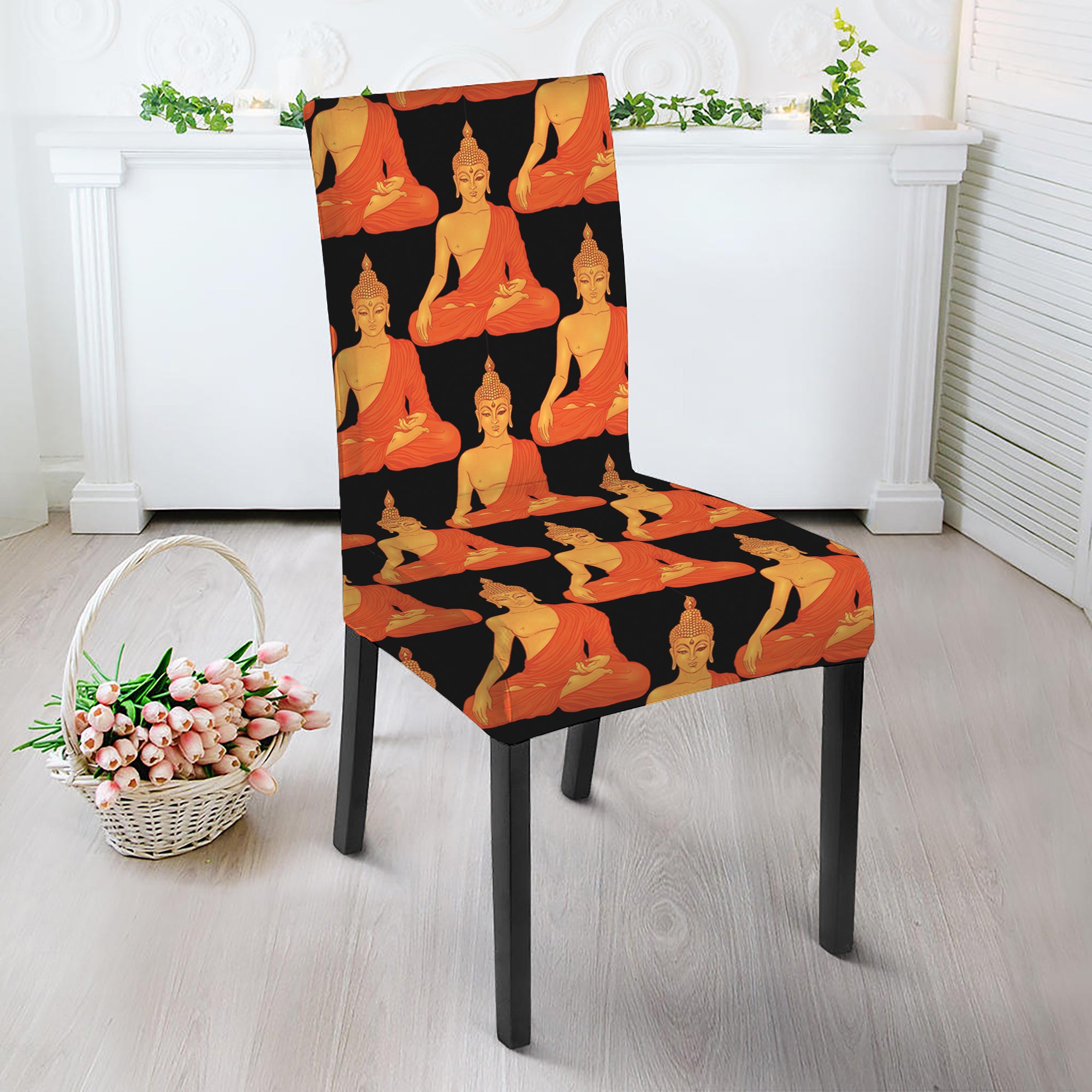 Gautama Buddha Pattern Print Dining Chair Slipcover