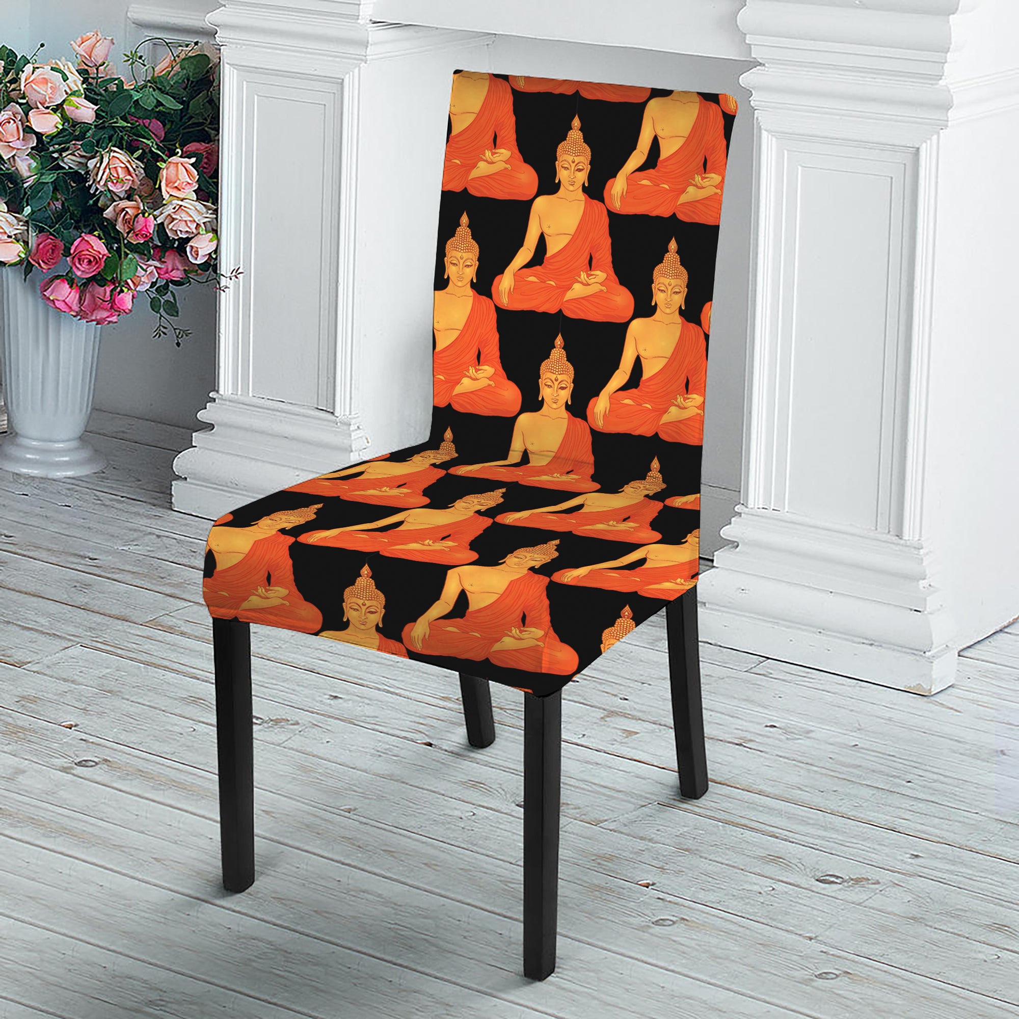 Gautama Buddha Pattern Print Dining Chair Slipcover