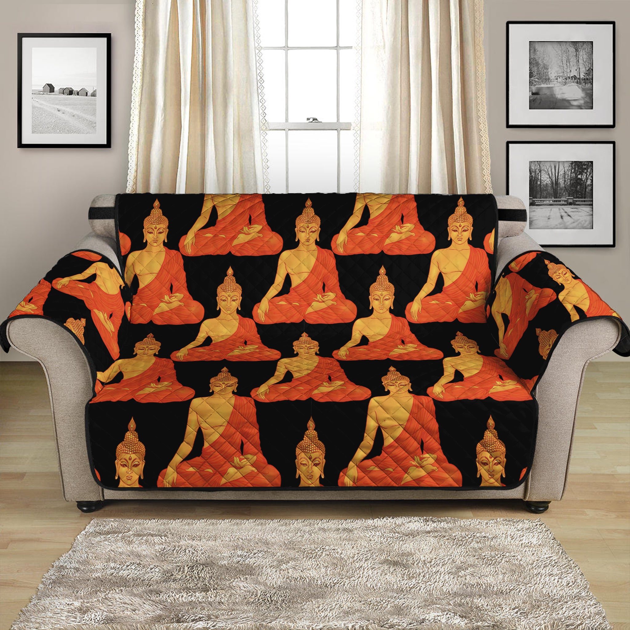 Gautama Buddha Pattern Print Loveseat Protector