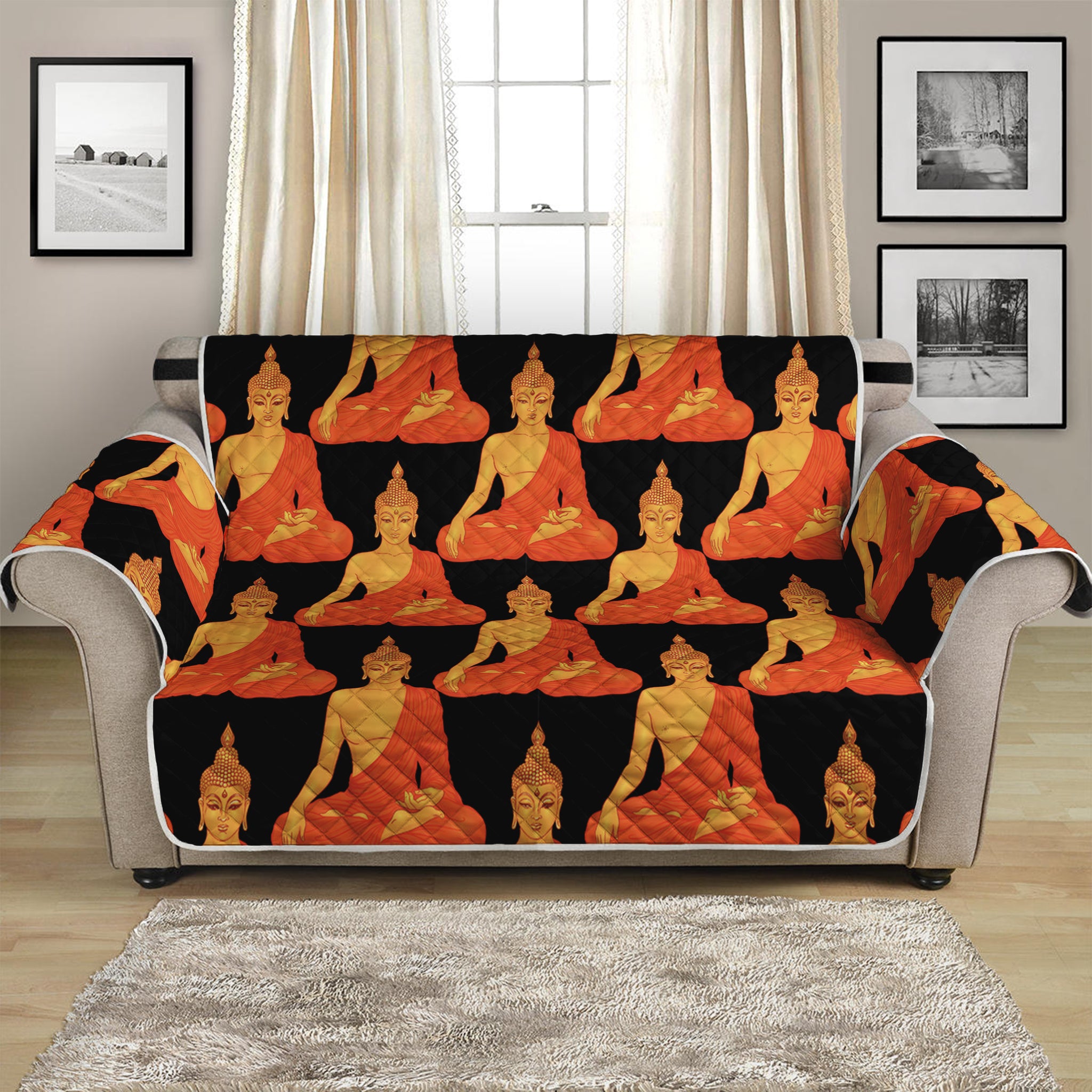 Gautama Buddha Pattern Print Loveseat Protector