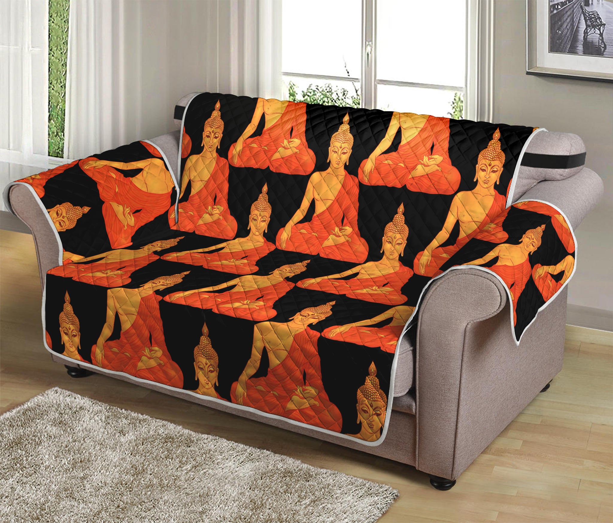 Gautama Buddha Pattern Print Loveseat Protector