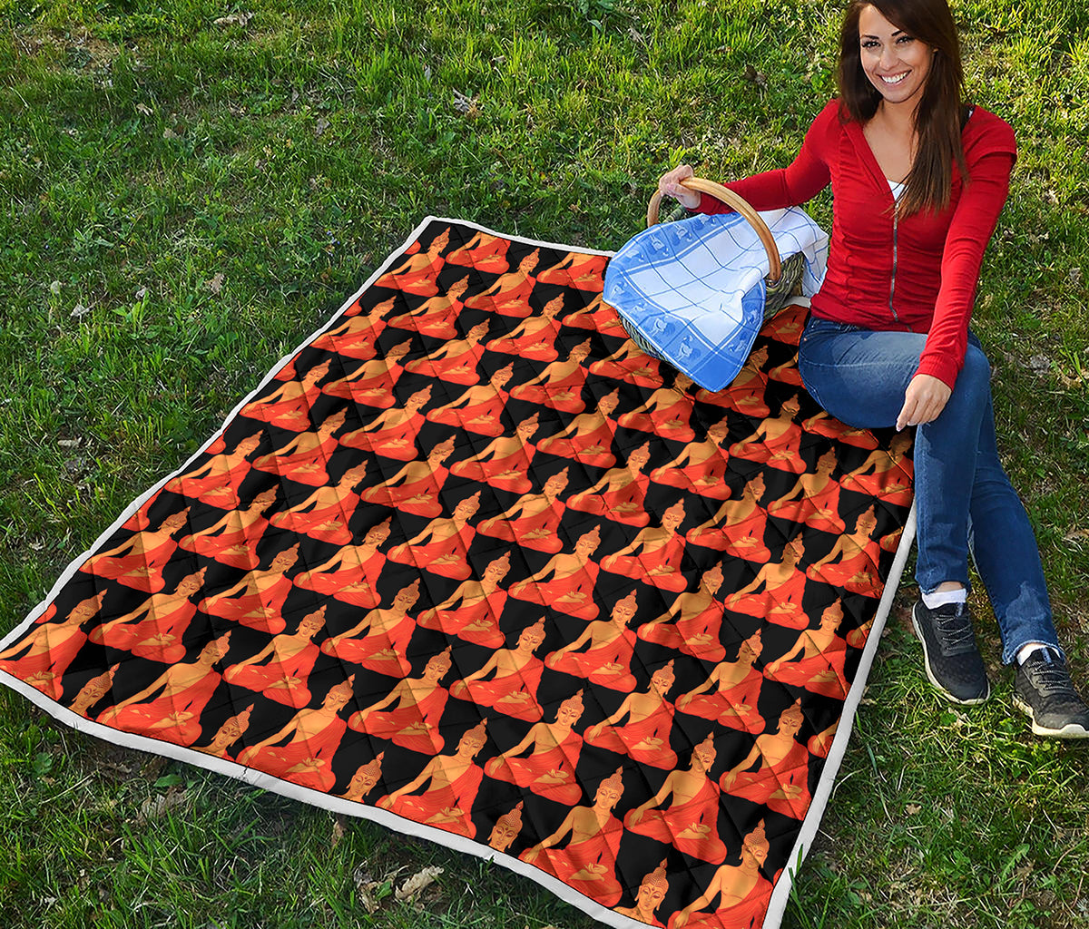 Gautama Buddha Pattern Print Quilt