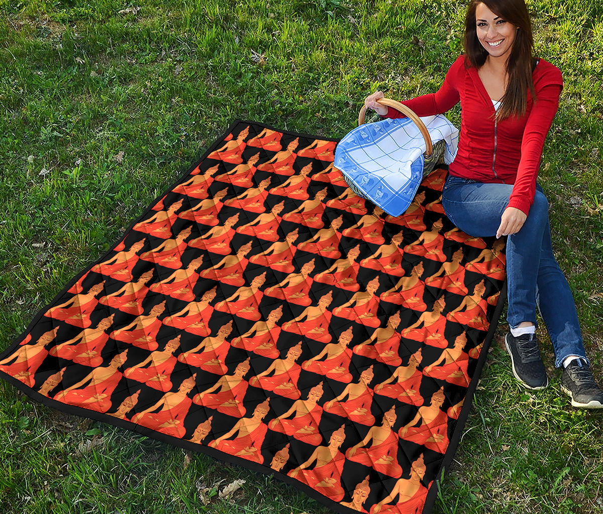 Gautama Buddha Pattern Print Quilt
