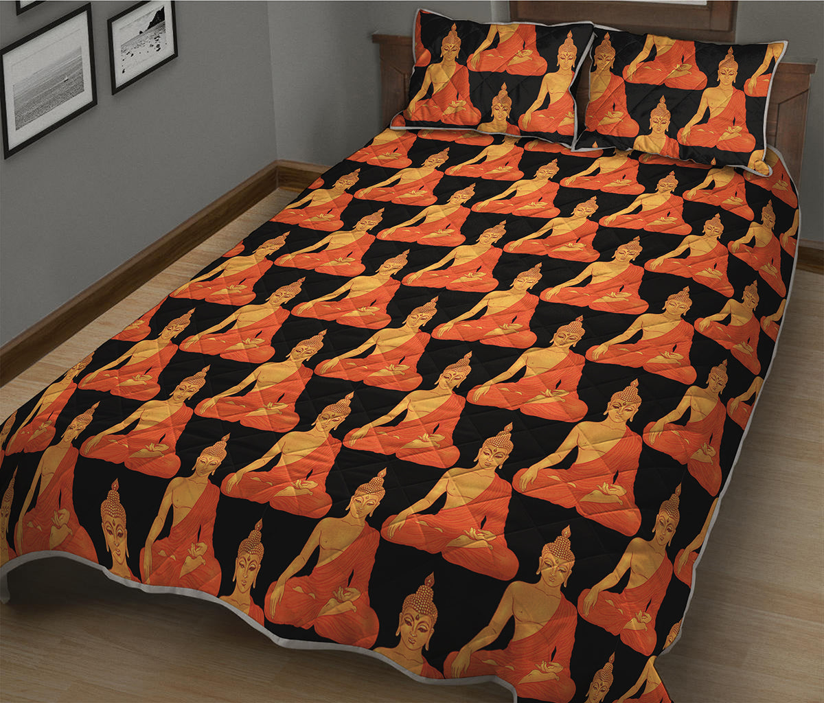 Gautama Buddha Pattern Print Quilt Bed Set