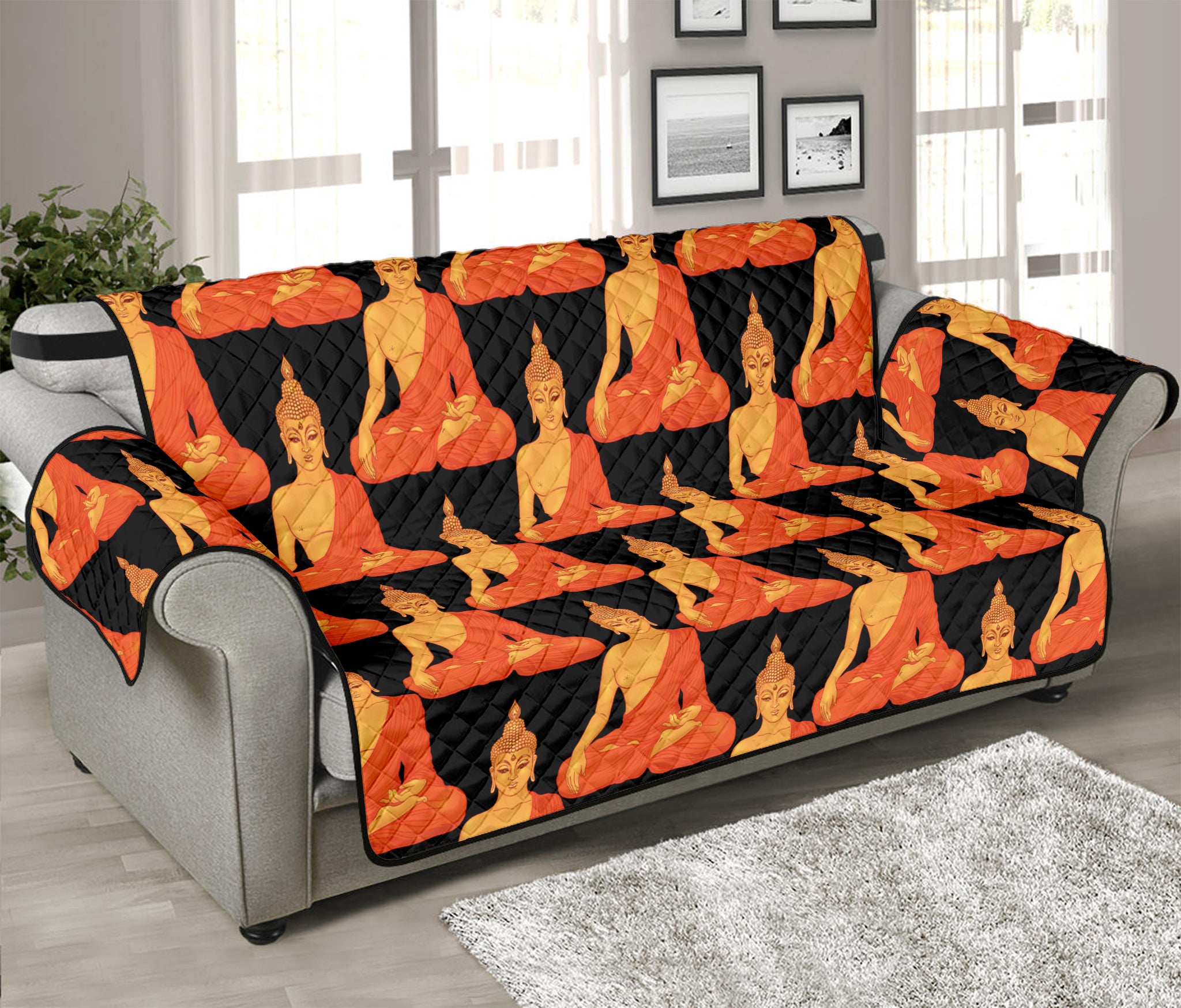 Gautama Buddha Pattern Print Sofa Protector