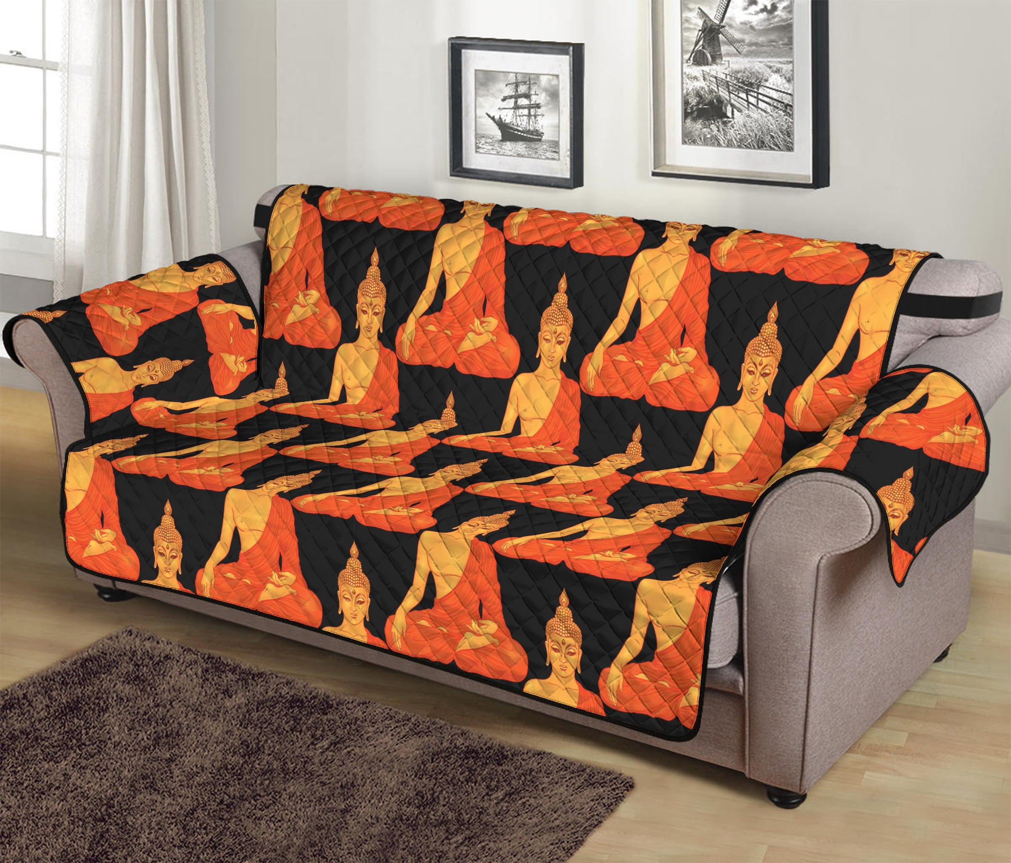 Gautama Buddha Pattern Print Sofa Protector