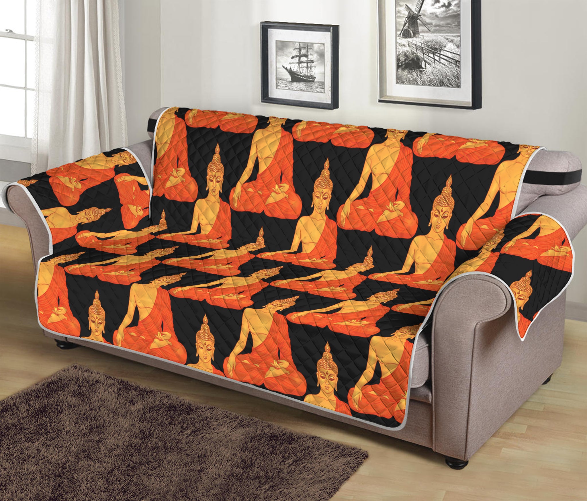 Gautama Buddha Pattern Print Sofa Protector