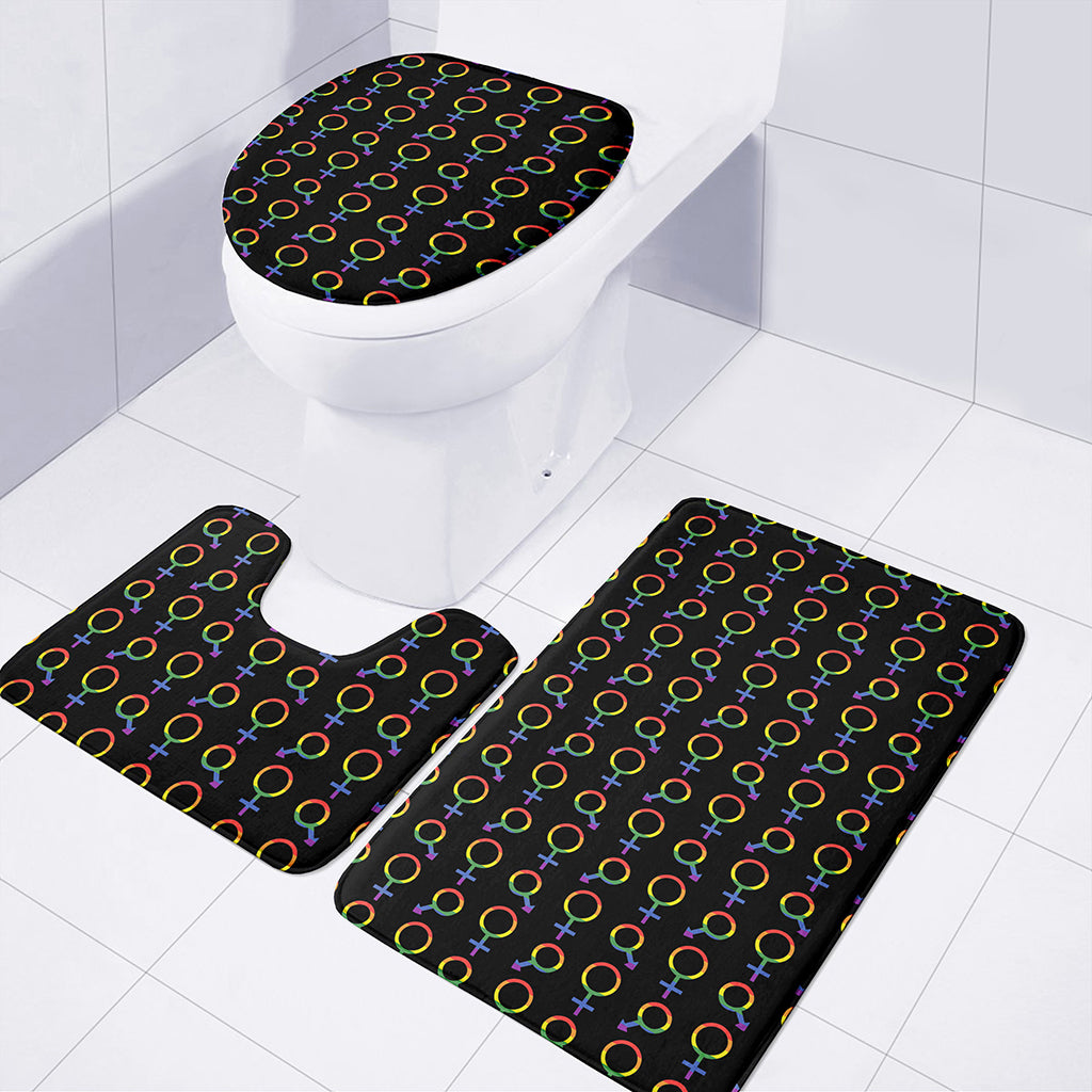 Gay Pride Gender Symbol Pattern Print 3 Piece Bath Mat Set
