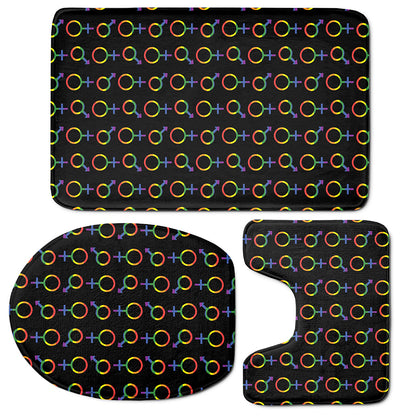 Gay Pride Gender Symbol Pattern Print 3 Piece Bath Mat Set