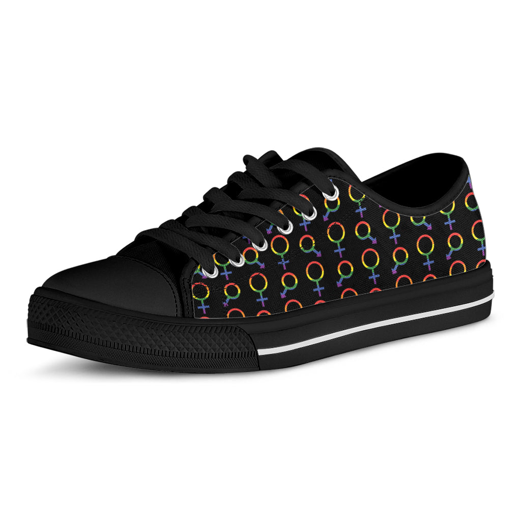 Gay Pride Gender Symbol Pattern Print Black Low Top Shoes