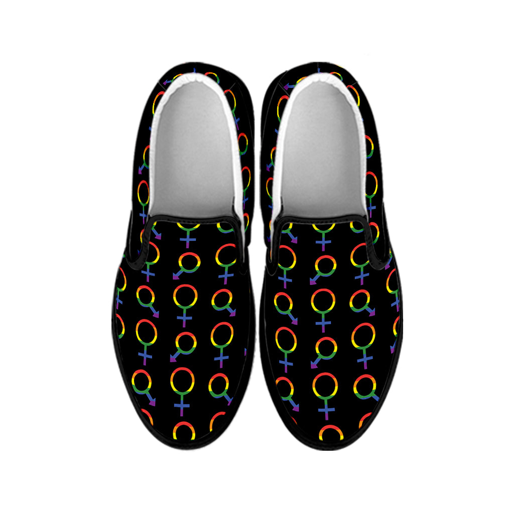 Gay Pride Gender Symbol Pattern Print Black Slip On Shoes