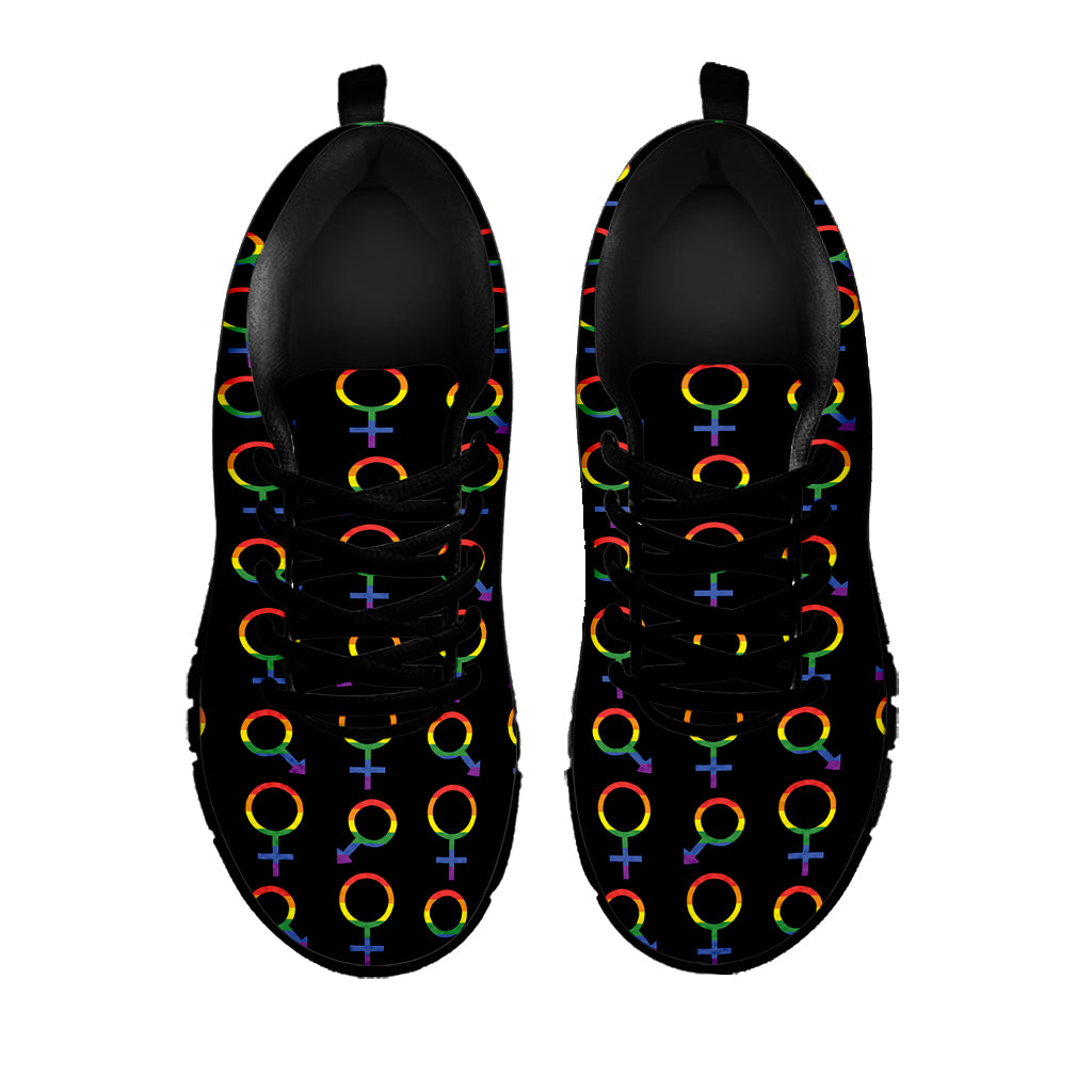 Gay Pride Gender Symbol Pattern Print Black Sneakers