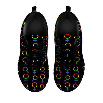 Gay Pride Gender Symbol Pattern Print Black Sneakers