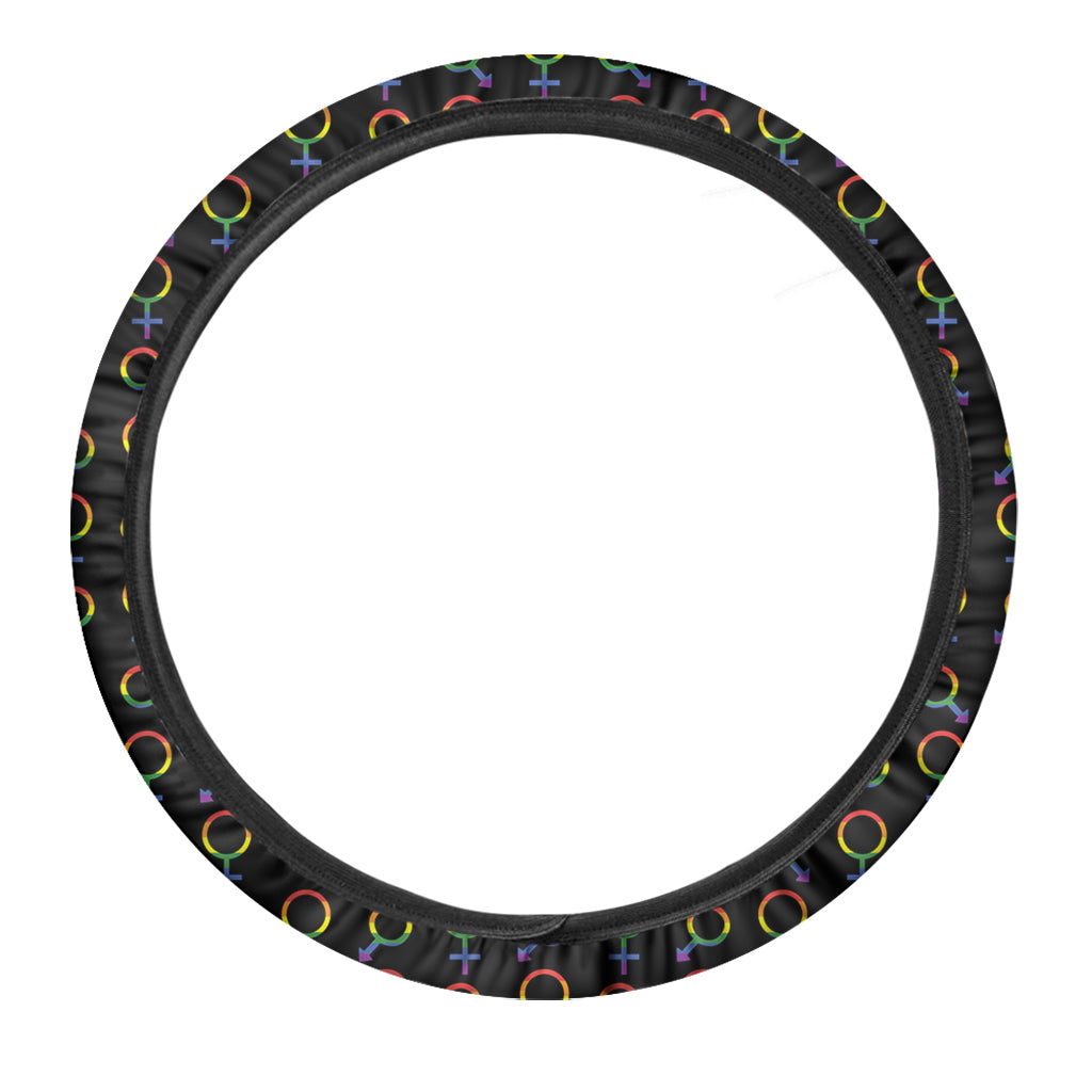 Gay Pride Gender Symbol Pattern Print Car Steering Wheel Cover