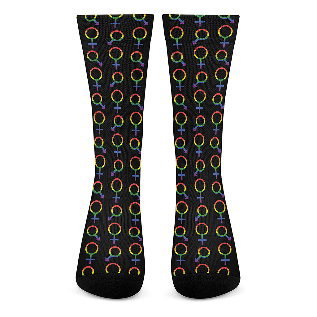 Gay Pride Gender Symbol Pattern Print Crew Socks