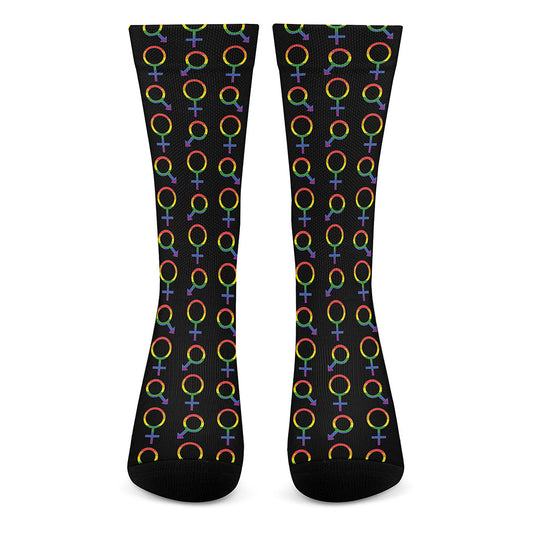 Gay Pride Gender Symbol Pattern Print Crew Socks