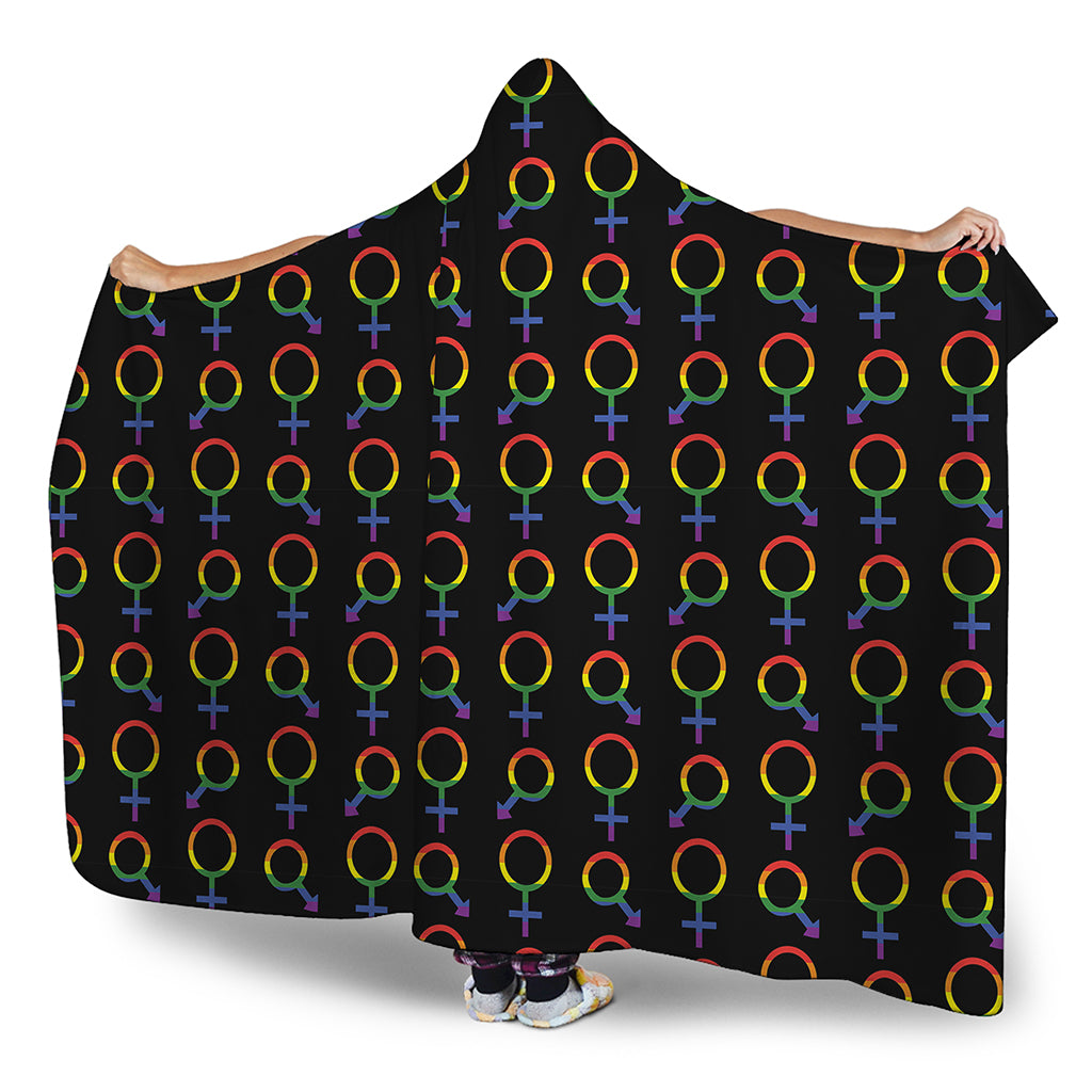 Gay Pride Gender Symbol Pattern Print Hooded Blanket