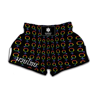 Gay Pride Gender Symbol Pattern Print Muay Thai Boxing Shorts