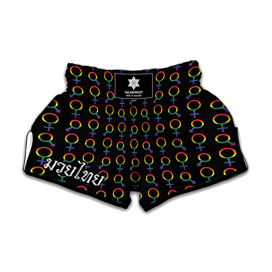Gay Pride Gender Symbol Pattern Print Muay Thai Boxing Shorts