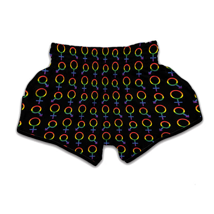 Gay Pride Gender Symbol Pattern Print Muay Thai Boxing Shorts