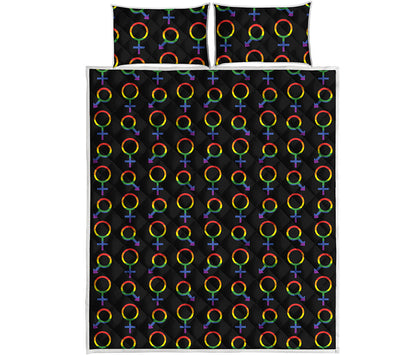 Gay Pride Gender Symbol Pattern Print Quilt Bed Set
