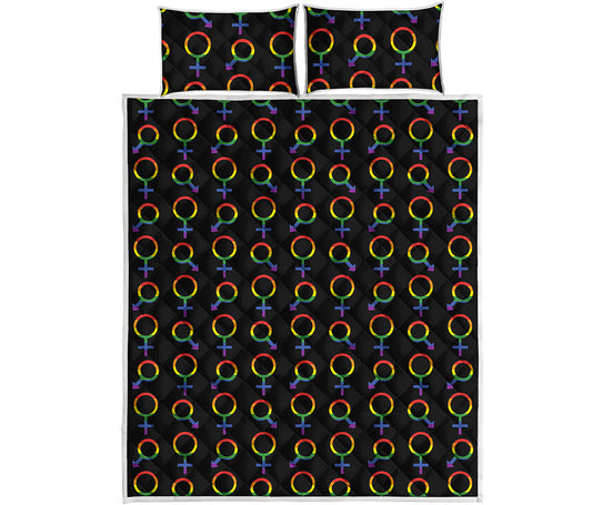 Gay Pride Gender Symbol Pattern Print Quilt Bed Set