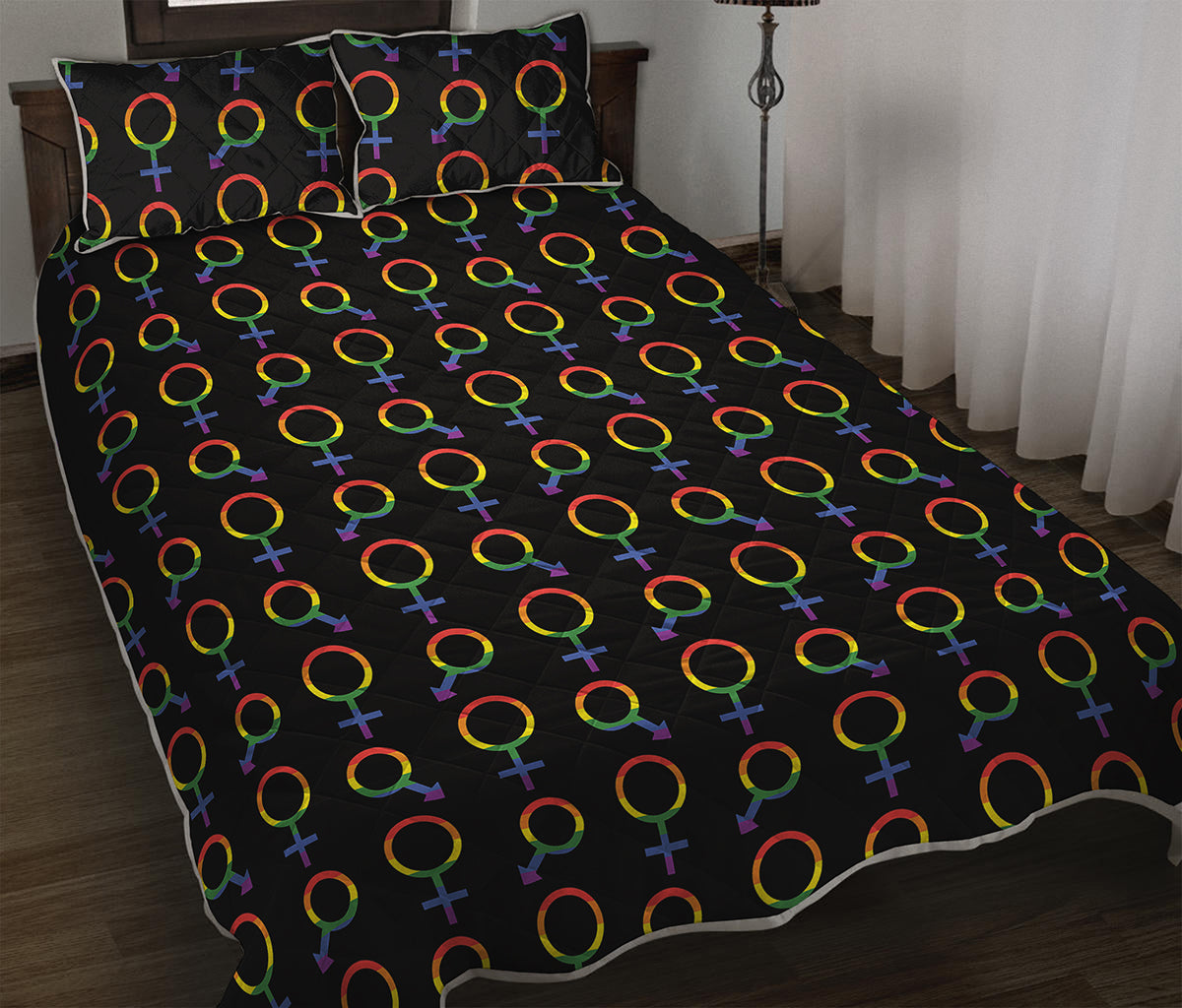 Gay Pride Gender Symbol Pattern Print Quilt Bed Set