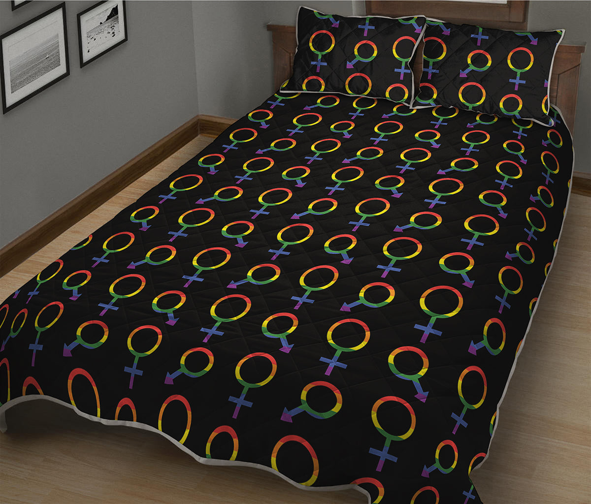 Gay Pride Gender Symbol Pattern Print Quilt Bed Set