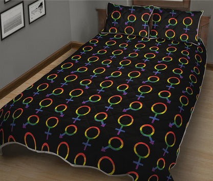 Gay Pride Gender Symbol Pattern Print Quilt Bed Set