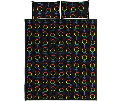 Gay Pride Gender Symbol Pattern Print Quilt Bed Set