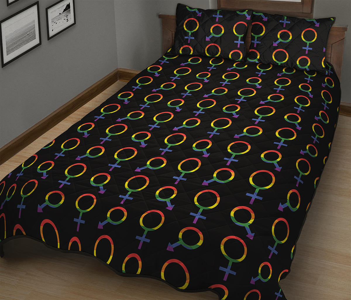 Gay Pride Gender Symbol Pattern Print Quilt Bed Set
