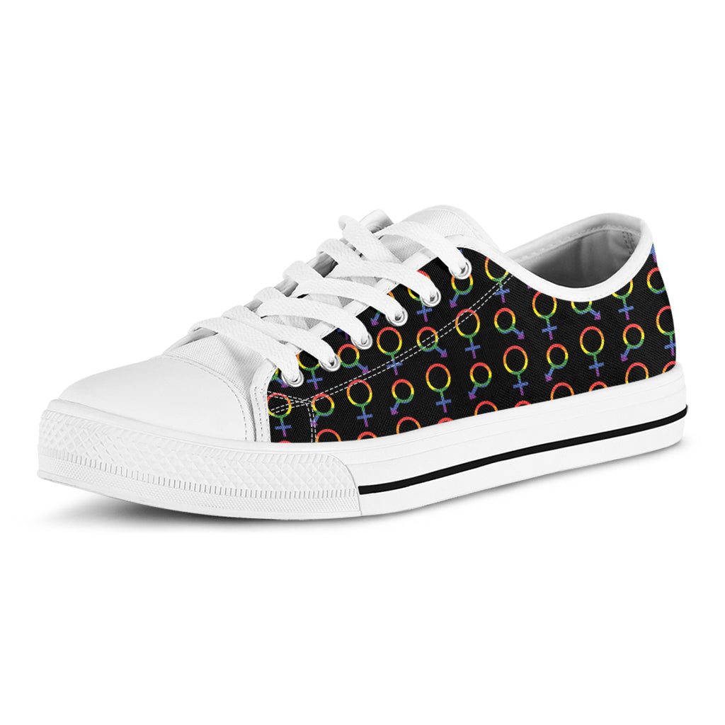 Gay Pride Gender Symbol Pattern Print White Low Top Shoes