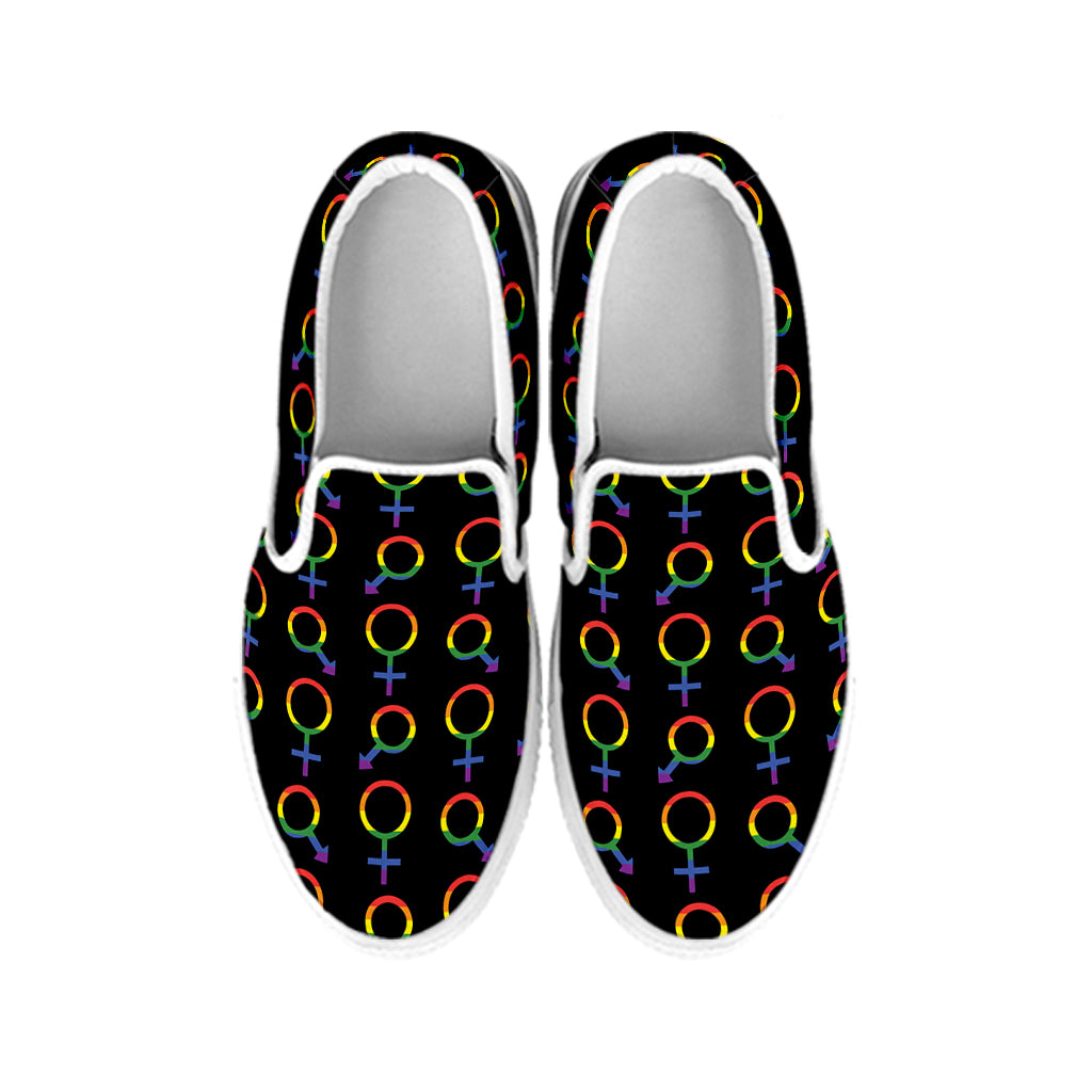 Gay Pride Gender Symbol Pattern Print White Slip On Shoes