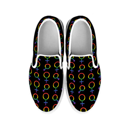Gay Pride Gender Symbol Pattern Print White Slip On Shoes